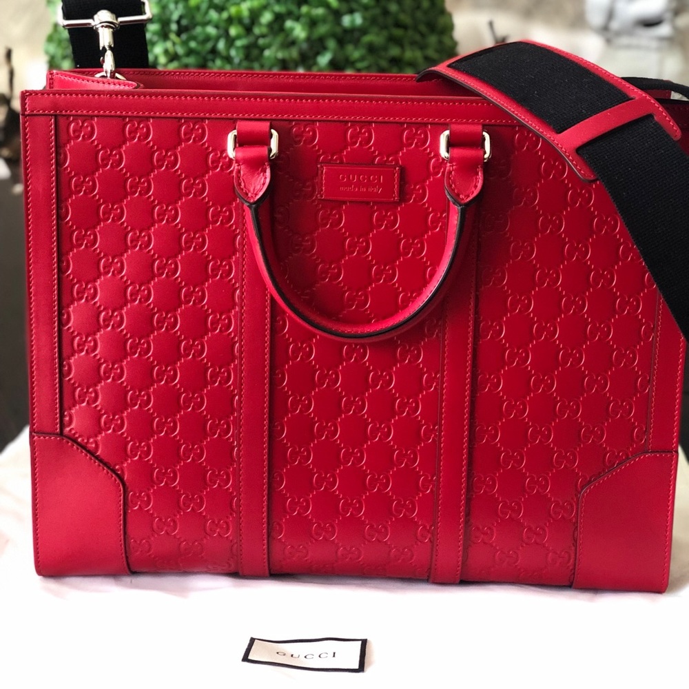 Gucci Signature Leather Red Tote w shoulder strap